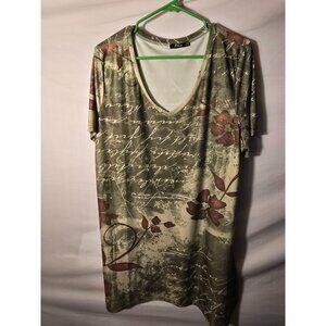Lily Womens Green Nature Inspired Tunic Vneck Long Short Sleeve Womens Plus 1X